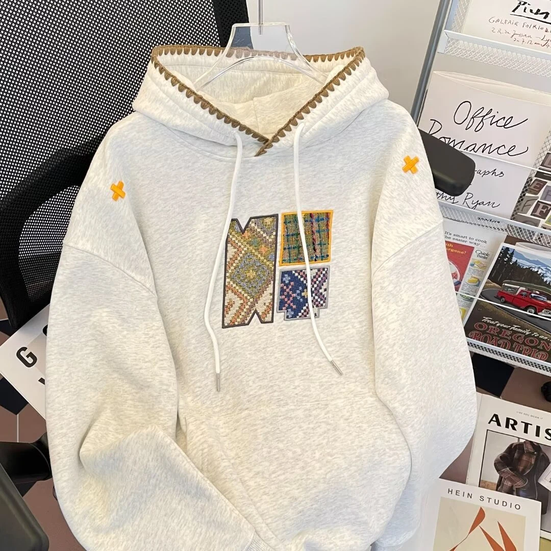 刺绣/绣花刺绣印花休闲连帽冬季卫衣秋冬秋季上衣套头基本ol韩版