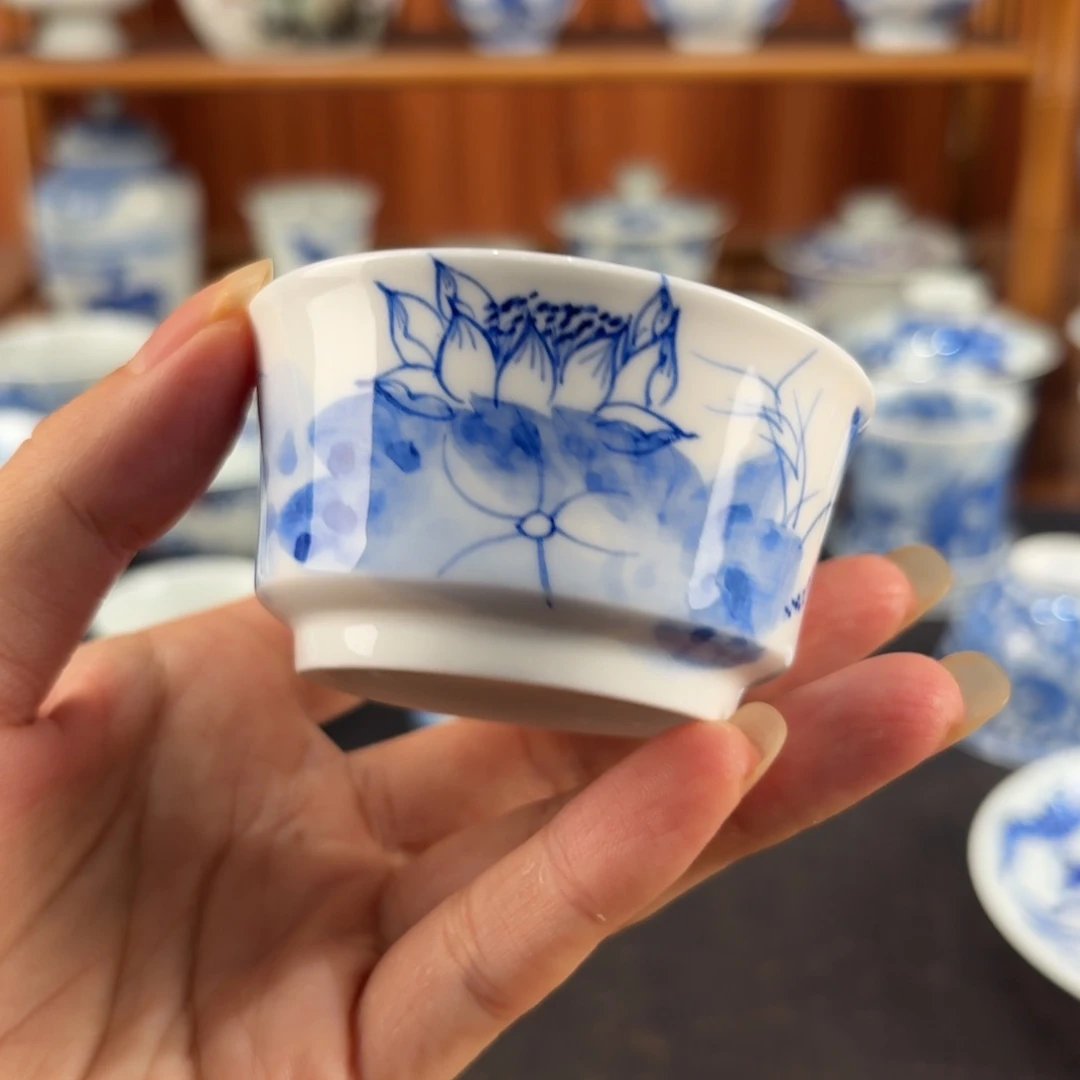 福利手工手绘荷花小杯50ml