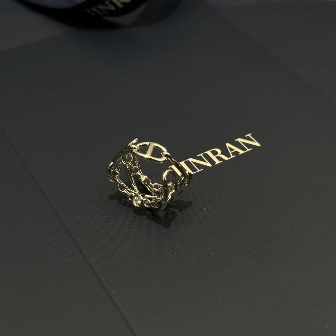 925银锆石戒指 JINRAN｜猪鼻子链条戒指通体s925