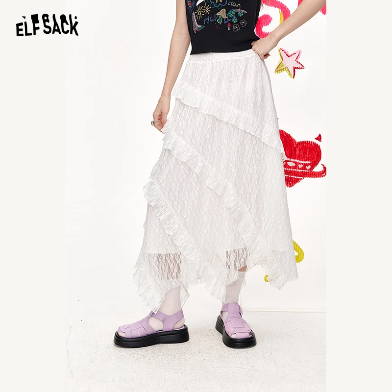 妖精的口袋蕾丝网纱半身裙2025夏季新款中长款裙子复古气质甜美