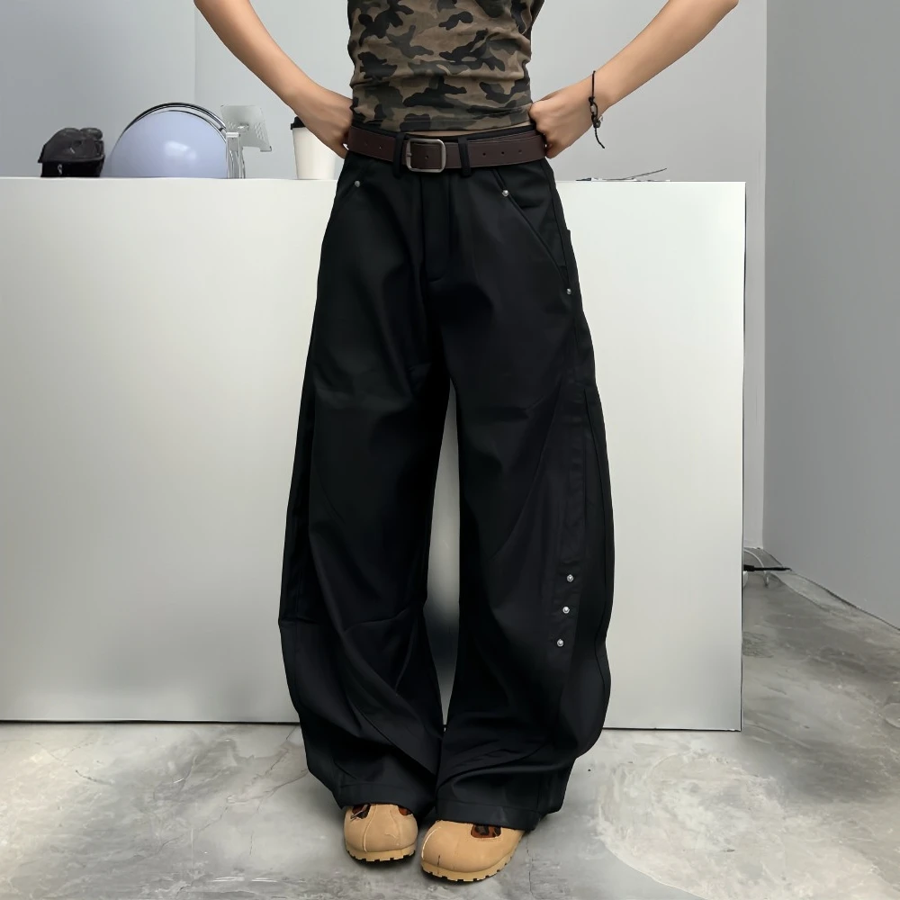 美式高级感铆钉弯刀休闲裤男女cleanfit裤子宽松阔腿垂坠感西裤潮