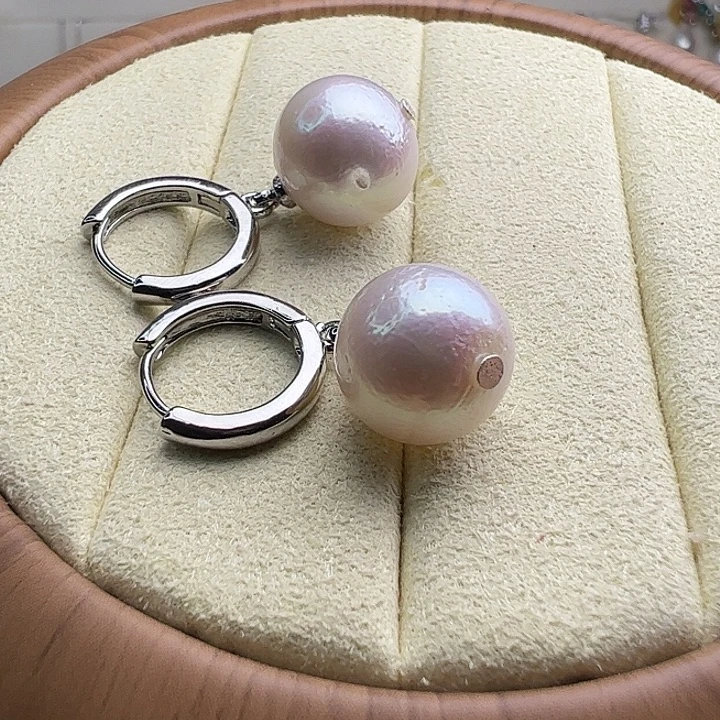 银S925镶嵌耳饰淡水珍珠11.1mm