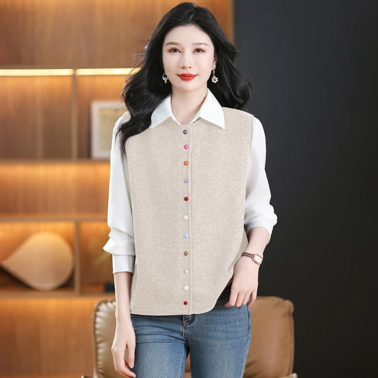 针织衫毛衣背心马甲女秋冬新款大码胖mm彩色纽扣叠穿坎肩马夹上衣