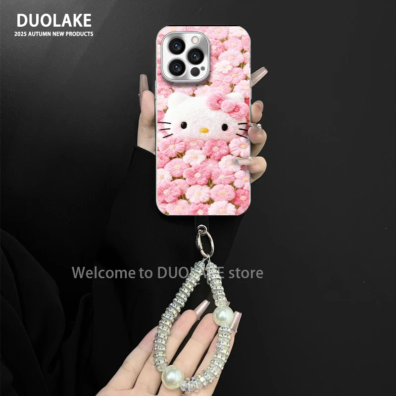 粉色kt猫适用苹果vivo华为oppo小米iPhone17电镀羊皮防摔手机壳女