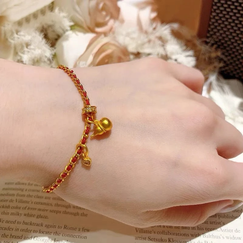 铜合金手链 小香风红绳葫芦手链女红色编织福禄手绳叠戴手工饰品