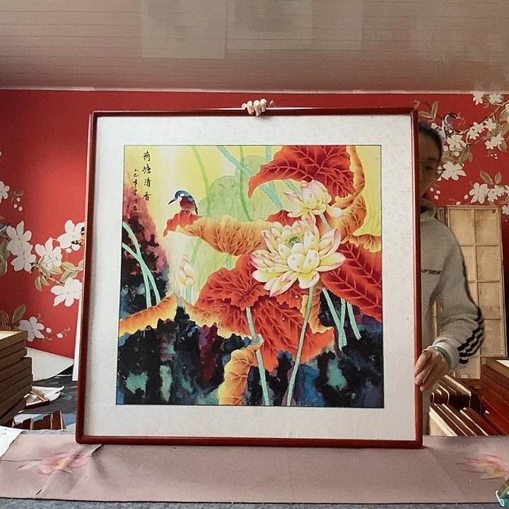 国画手写手绘带框包邮国画作品82✖️82