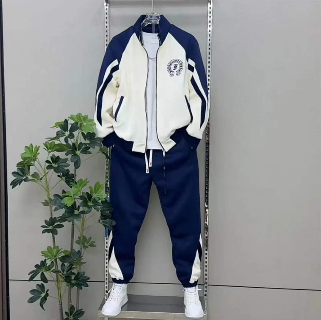 2025秋季新款刺绣外套男运动休闲拼色两件套潮流棒球套装卫衣卫裤
