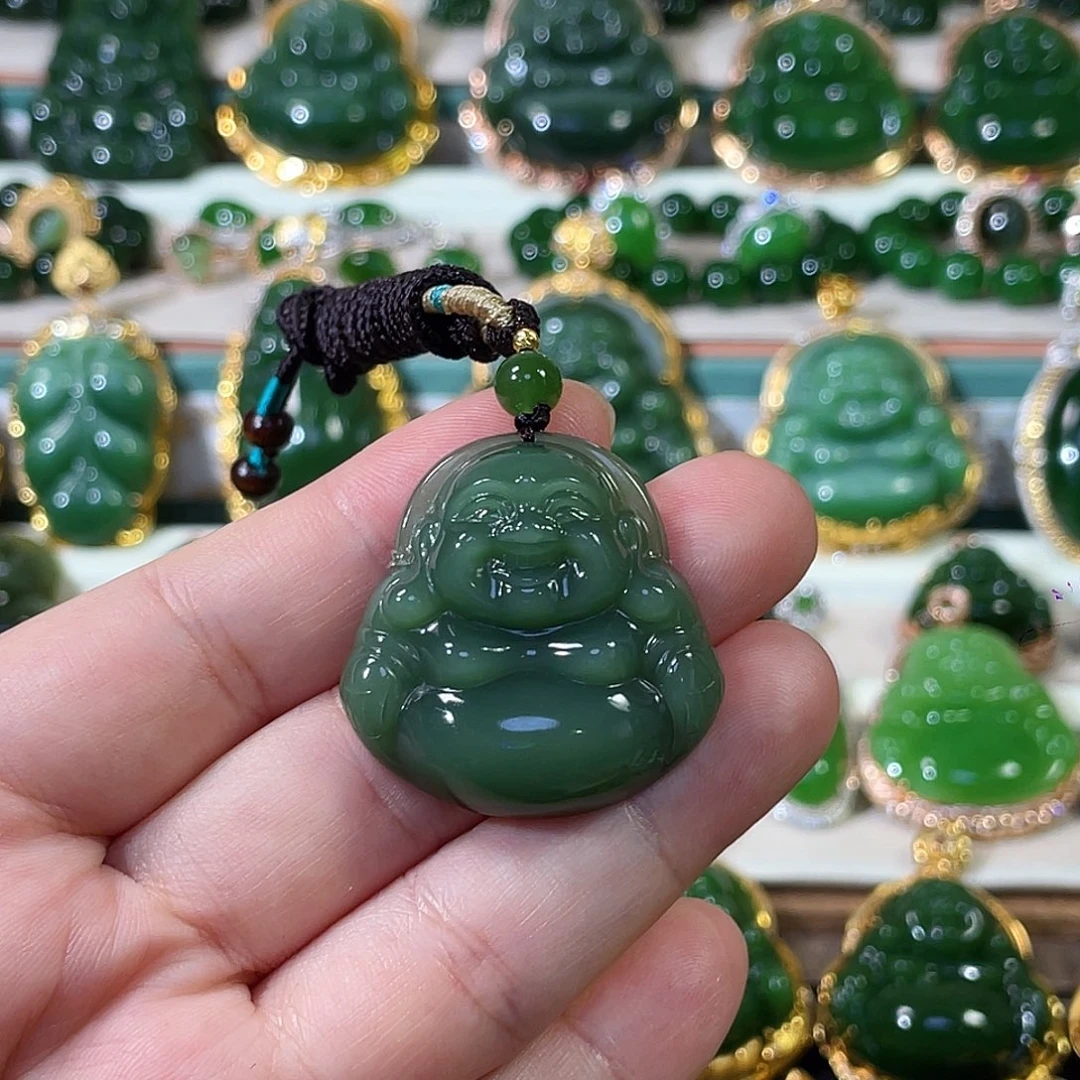 颈饰18K金镶嵌和田玉（碧玉）猫眼佛公33