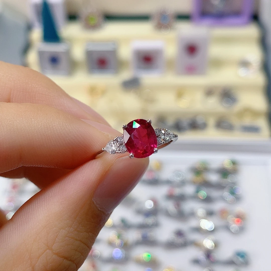 缓***计银S925镶嵌戒指戒指碧玺