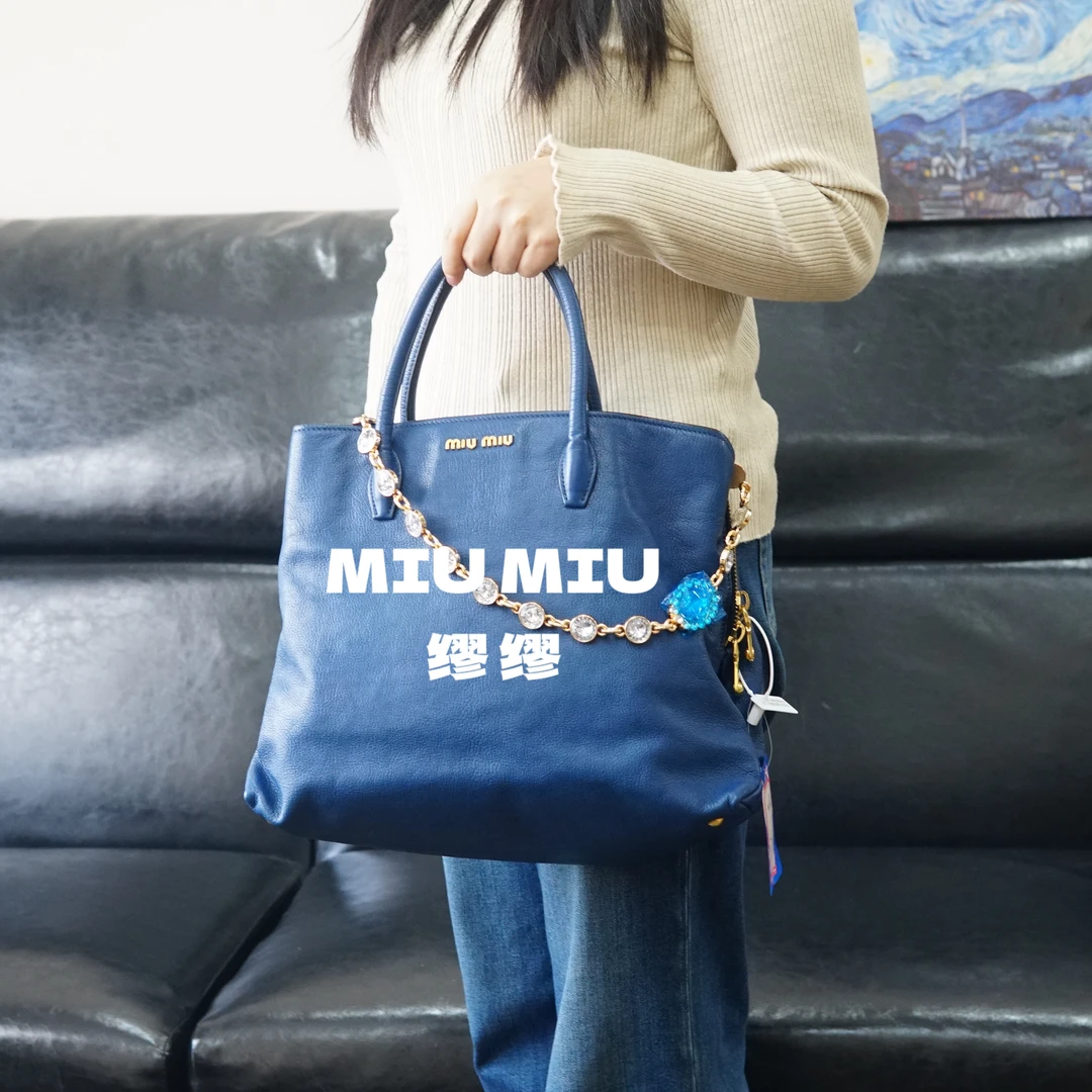 95新 MIU MIU/缪缪 蓝色链条单肩包/SP12711018/1018