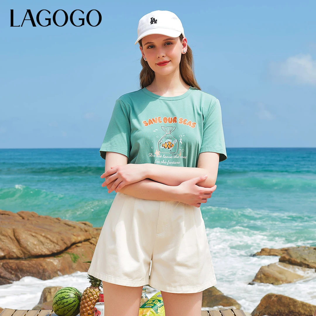 【芋总专属】lagogo拉谷谷新款多巴胺圆领舒适印花T恤女NATT313G91