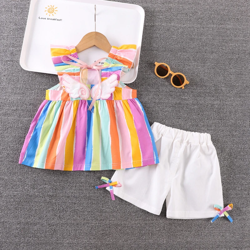 【拍一发二】2025夏季新款女童彩条连衣裙短袖女宝宝休闲短裤潮