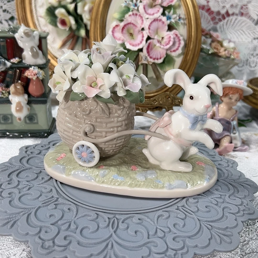 陶瓷0161福利小兔子花车摆件