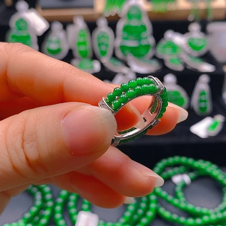 翡翠未镶嵌手链天然A货翡翠戒指卡3
