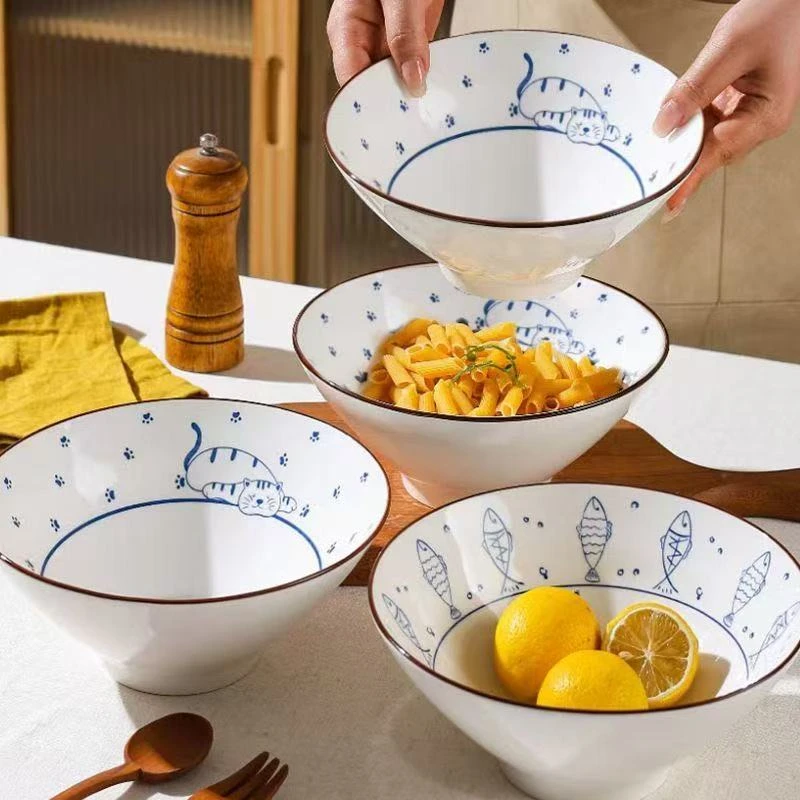 8英寸渔趣日式拉面大号斗笠碗泡面碗陶瓷餐具家用食品级厨房汤碗