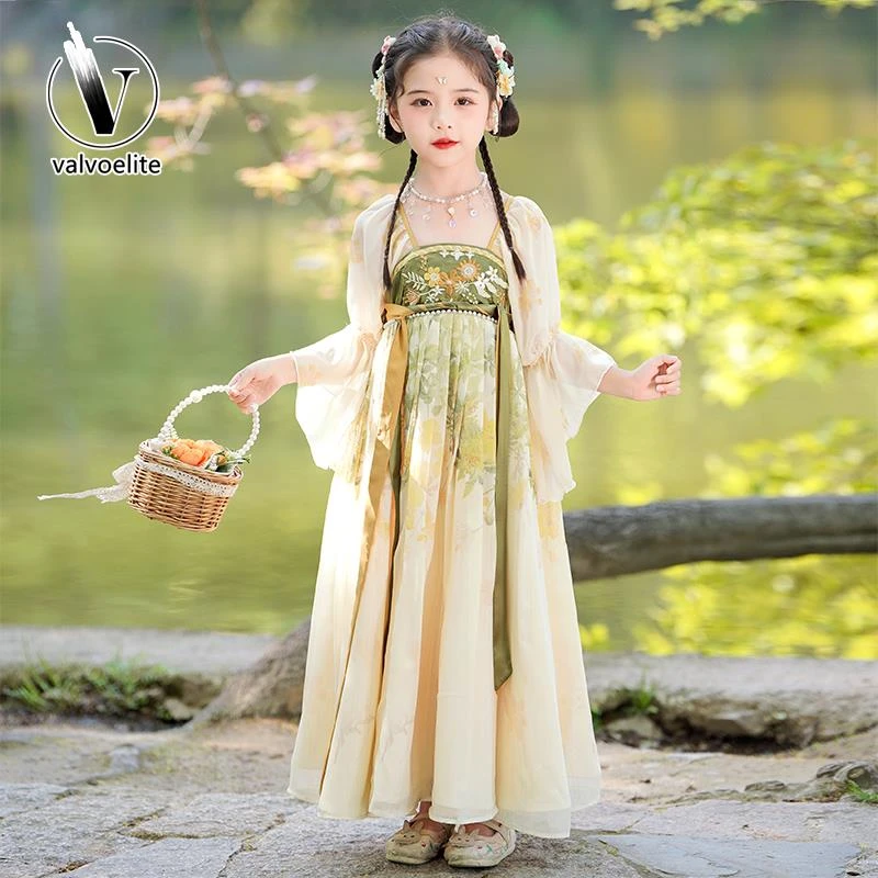 VALVOELITE汉服女童春秋2025新款古风洋装小女孩唐装超仙古装裙子