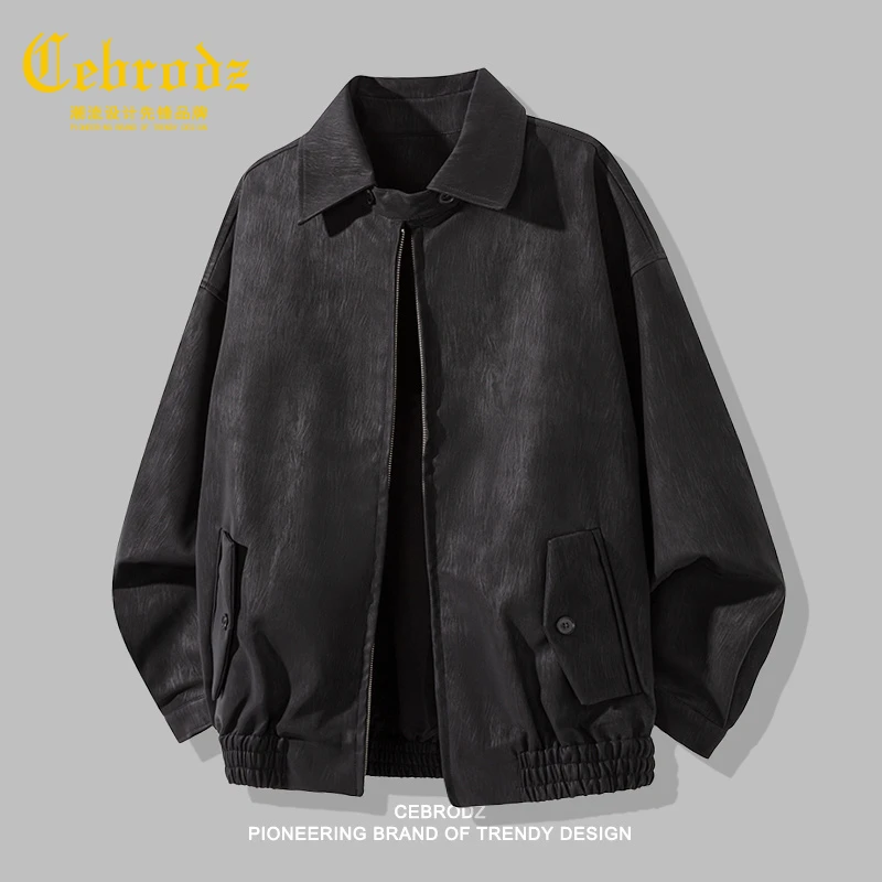 法国Cebrodz高街痞帅翻领皮夹克男款秋季百搭宽松百搭休闲外套男