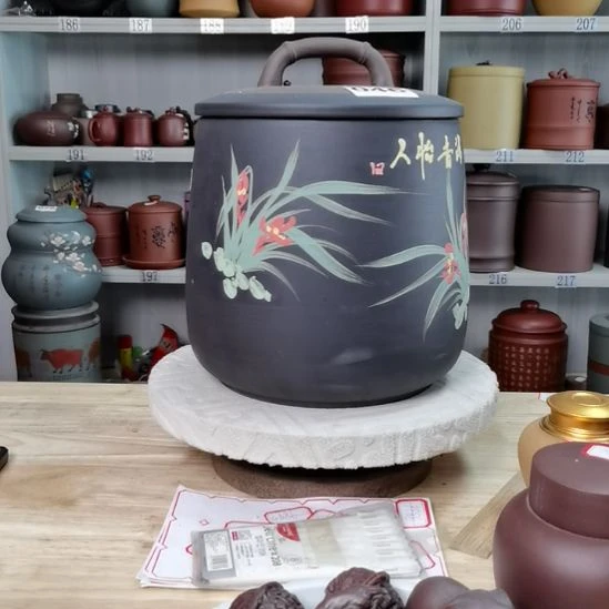 紫砂茶叶罐石瓢兰花茶叶罐046