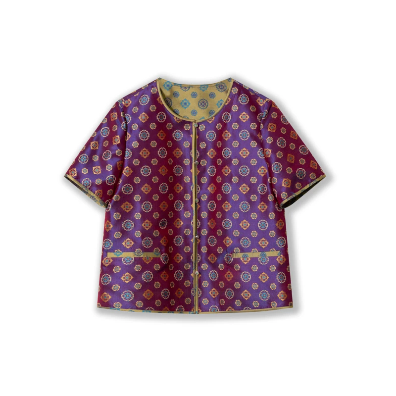 【唐宝相】古蜀锦花圆领短袖小上衣H25262