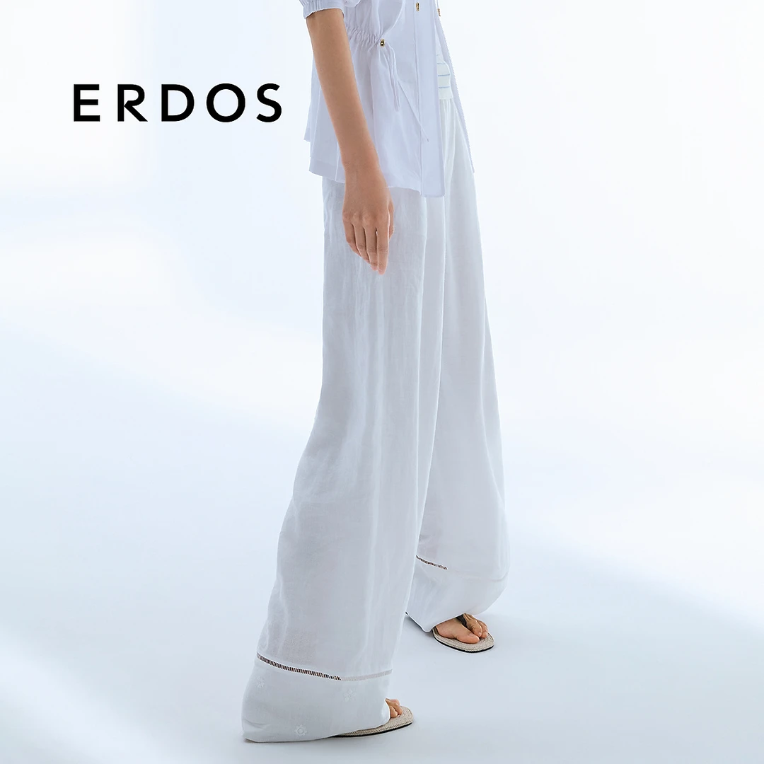 ERDOS 苎麻透气镂空裤脚宽松直筒阔腿裤【Little star】25年夏新品