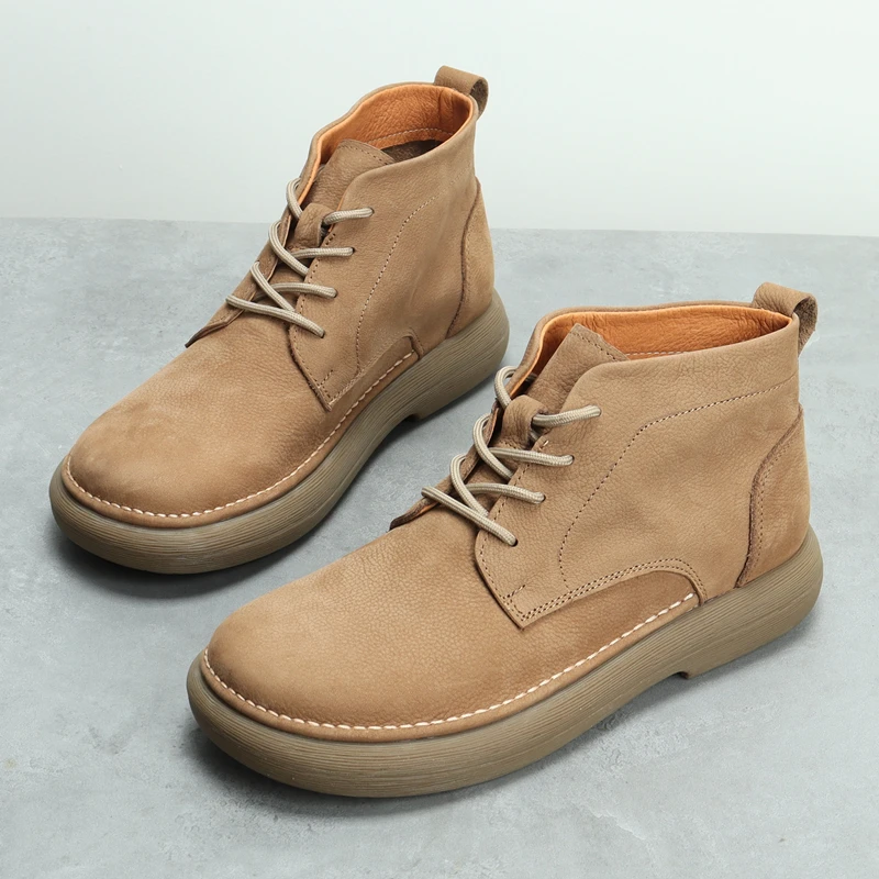 2025秋季新款中帮马丁靴男真皮软皮软底高帮皮鞋男透气复古百搭款