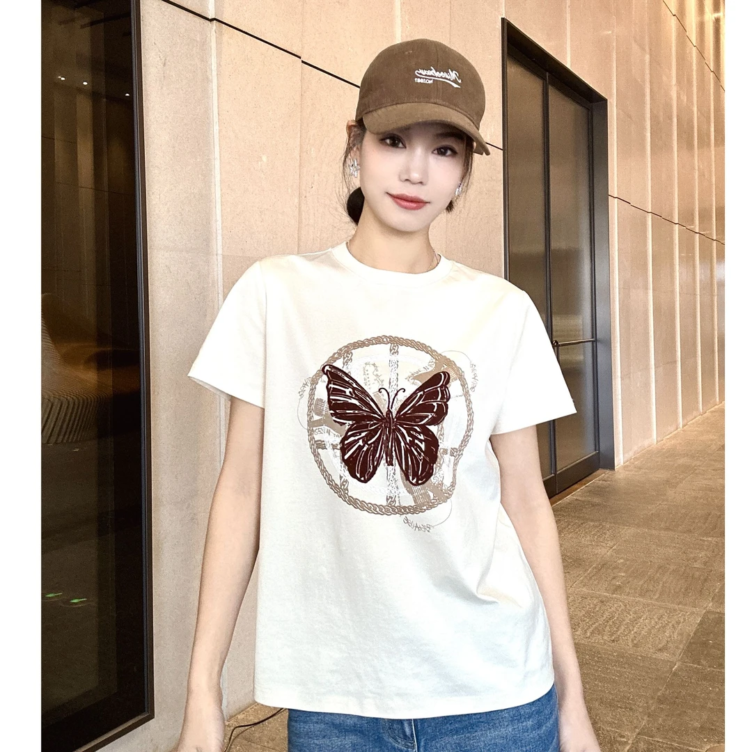 AMASS/阿玛施新款圆领蝴蝶印花短袖上衣T恤530082