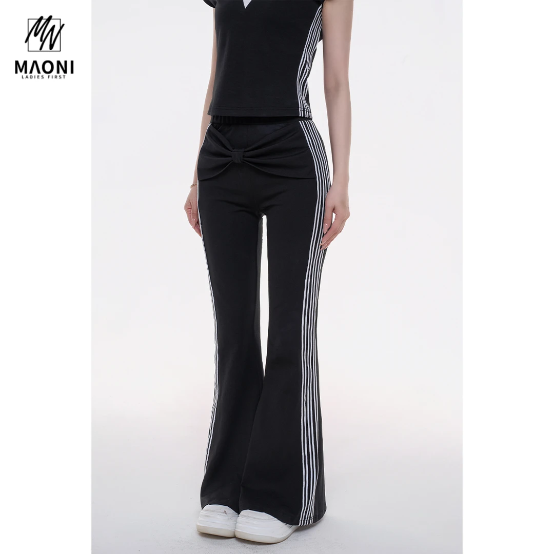 毛妮Peshe【裾舞月华】撞色条纹微喇运动裤垂感拖地阔腿长裤L1723