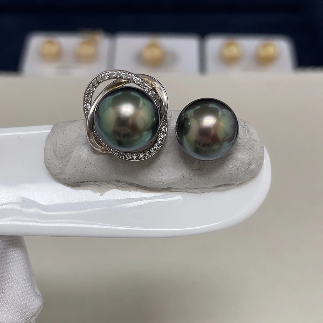 未镶嵌海水珍珠大溪地孔雀绿对珠11-12