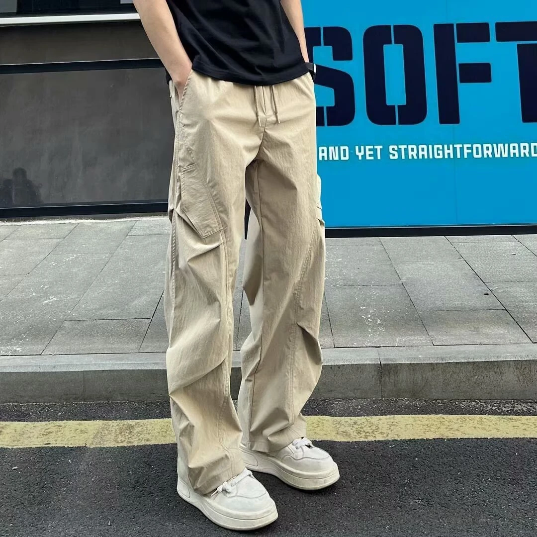 美式褶皱设计运动裤男夏季速干薄款伞兵工装裤高级感直筒休闲长裤