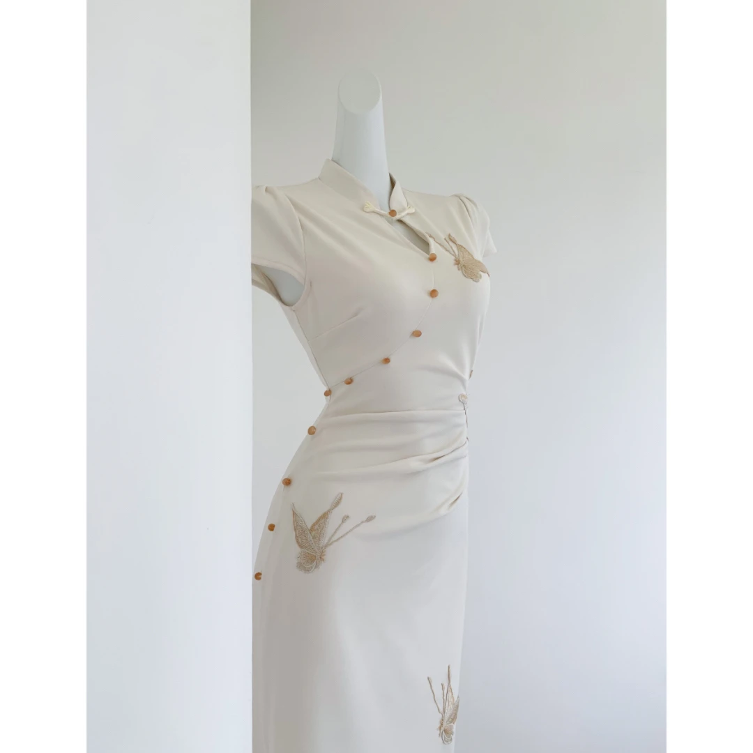 【蝶羽】中式改良蝴蝶旗袍连衣裙夏季新款高级气质显瘦裙子收腰