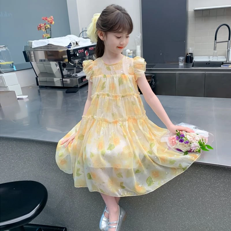女童夏季连衣裙2025新款洋气儿童甜美夏装裙子中大童女孩碎花公主