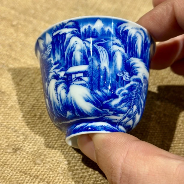 仪贤堂雪景薄胎铃铛杯全手工陶瓷主人杯