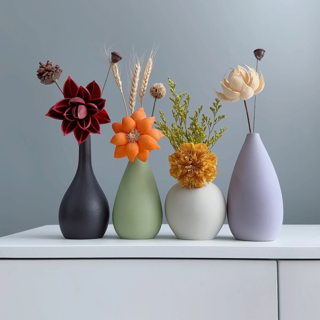 摆件陶瓷小花瓶摆件含花总高约20-30cm