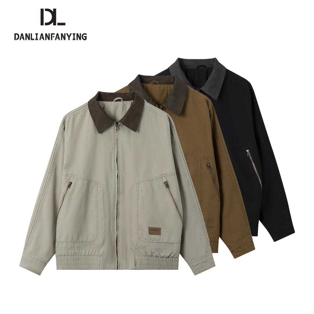 【DL】美式复古巴恩风拼接情侣透气户外夹克外套简约休闲上衣25808