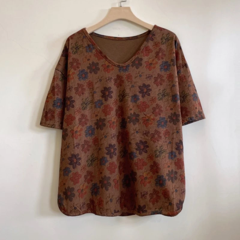 年轻中年妈妈装夏季大码显瘦遮肉休闲短袖棉T恤2025新款YX105600