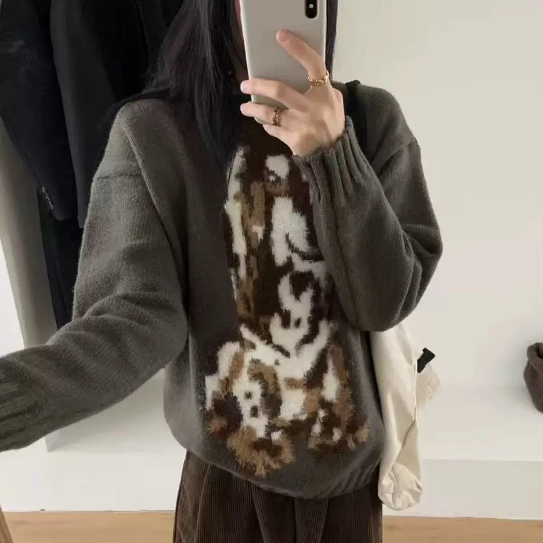 美式复古美拉德小狗毛衣外套