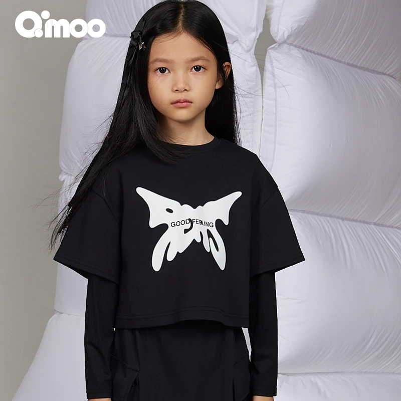 Qimoo/淇木女童长袖运动时尚宽松假两件儿童卫衣套头衫QSS1TC211B