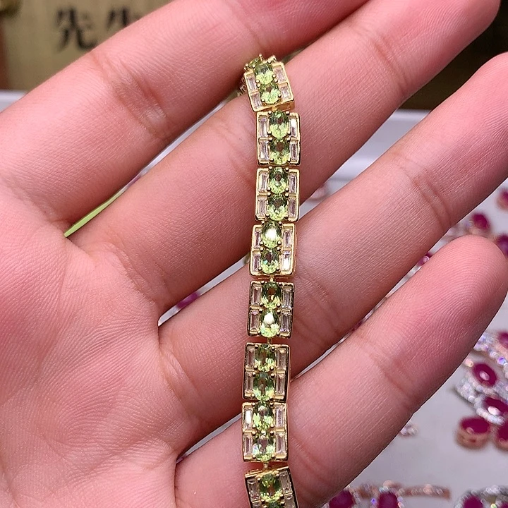 橄榄石手链银S925镶嵌
