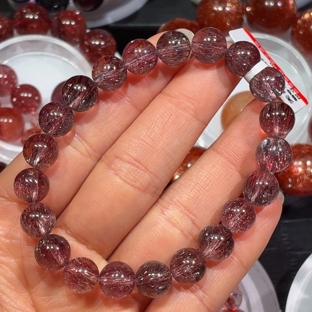 银S925镶嵌手链水晶红超七9左右