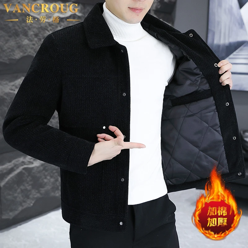 VANCROUG/法劳格夹克男士秋冬季新款加厚翻领休闲高级感百搭外套