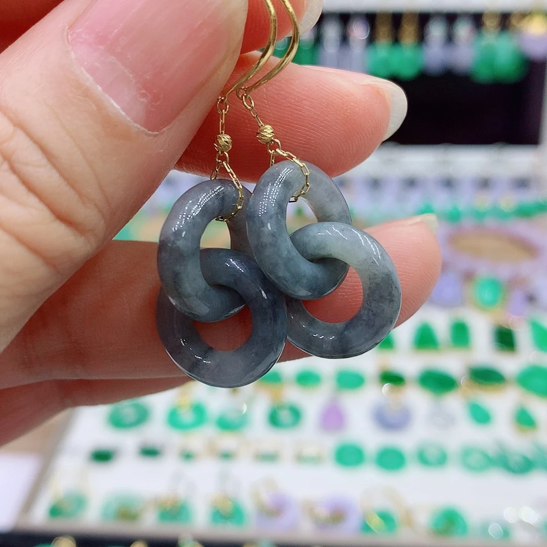 翡翠18K金镶嵌耳饰