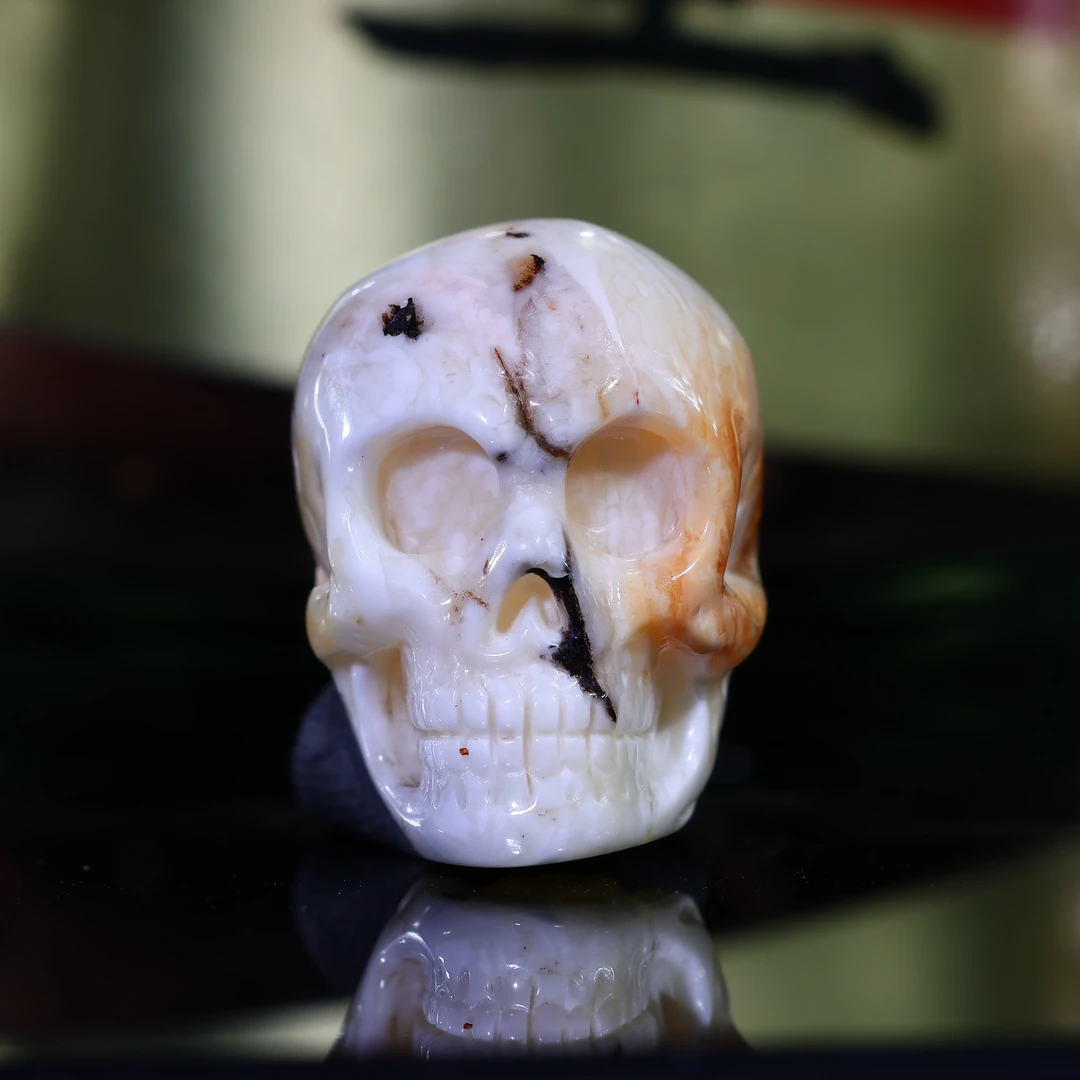 蜜蜡骷髅头三通天然原矿奥利奥虎皮纹尸陀林主背云蜜蜡配饰A732