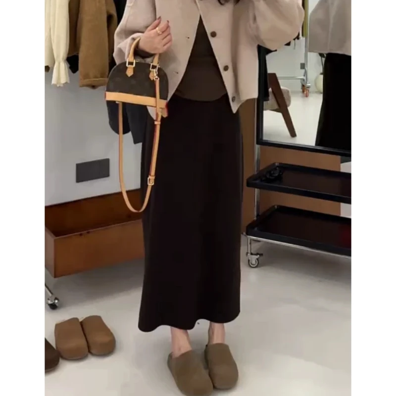 毛呢纸片裙女2025秋冬季大码胖妹妹高腰显瘦中长A字开叉半身裙子
