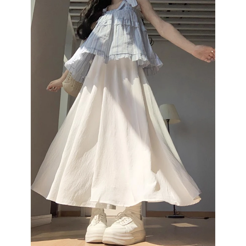 大码300斤白色冰丝裤裙女春夏季薄款高腰百褶a字半身裙休闲阔腿裤
