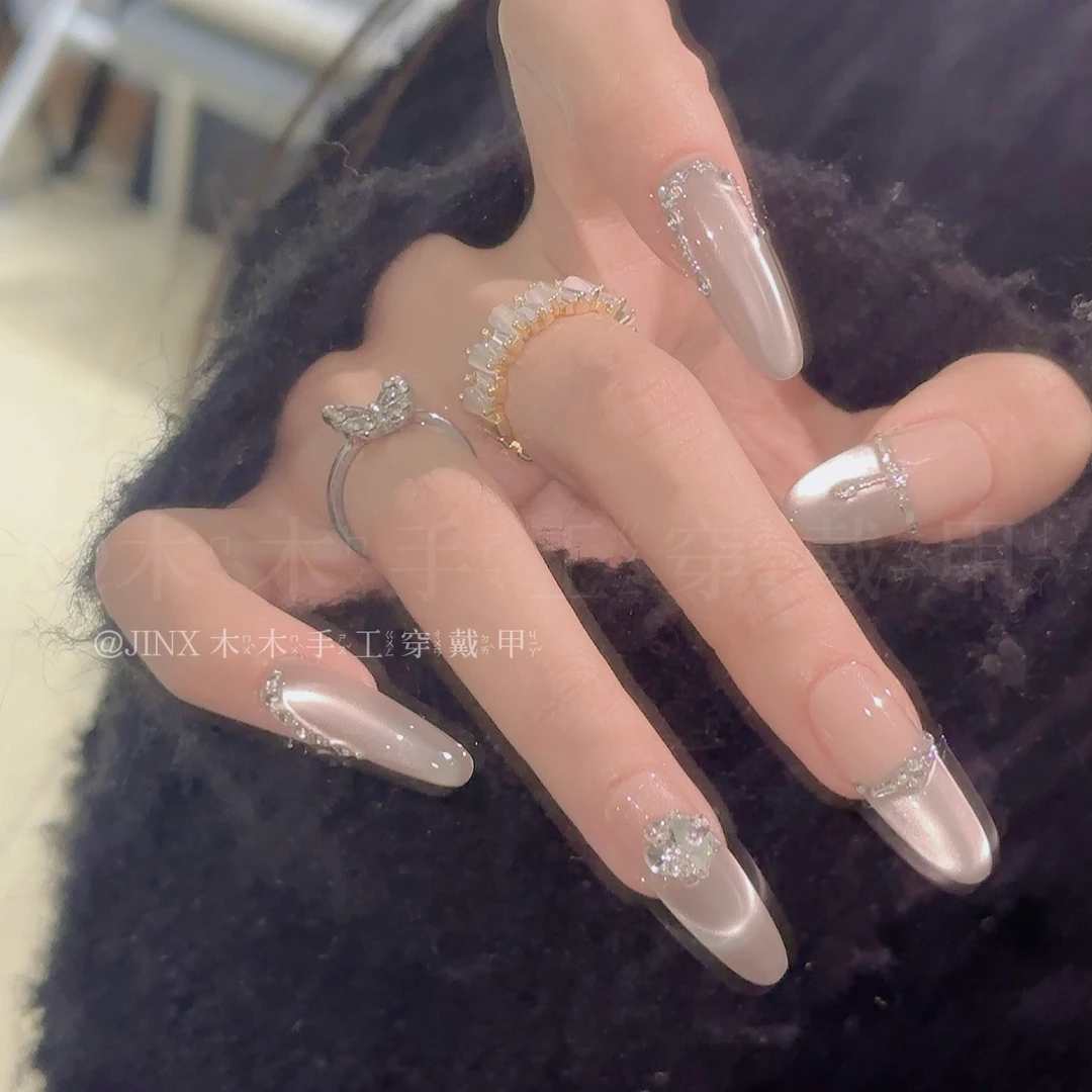 【苍山赴雪】纯手工穿戴甲美甲穿戴式光疗甲冰透渐变流行纯欲10片装