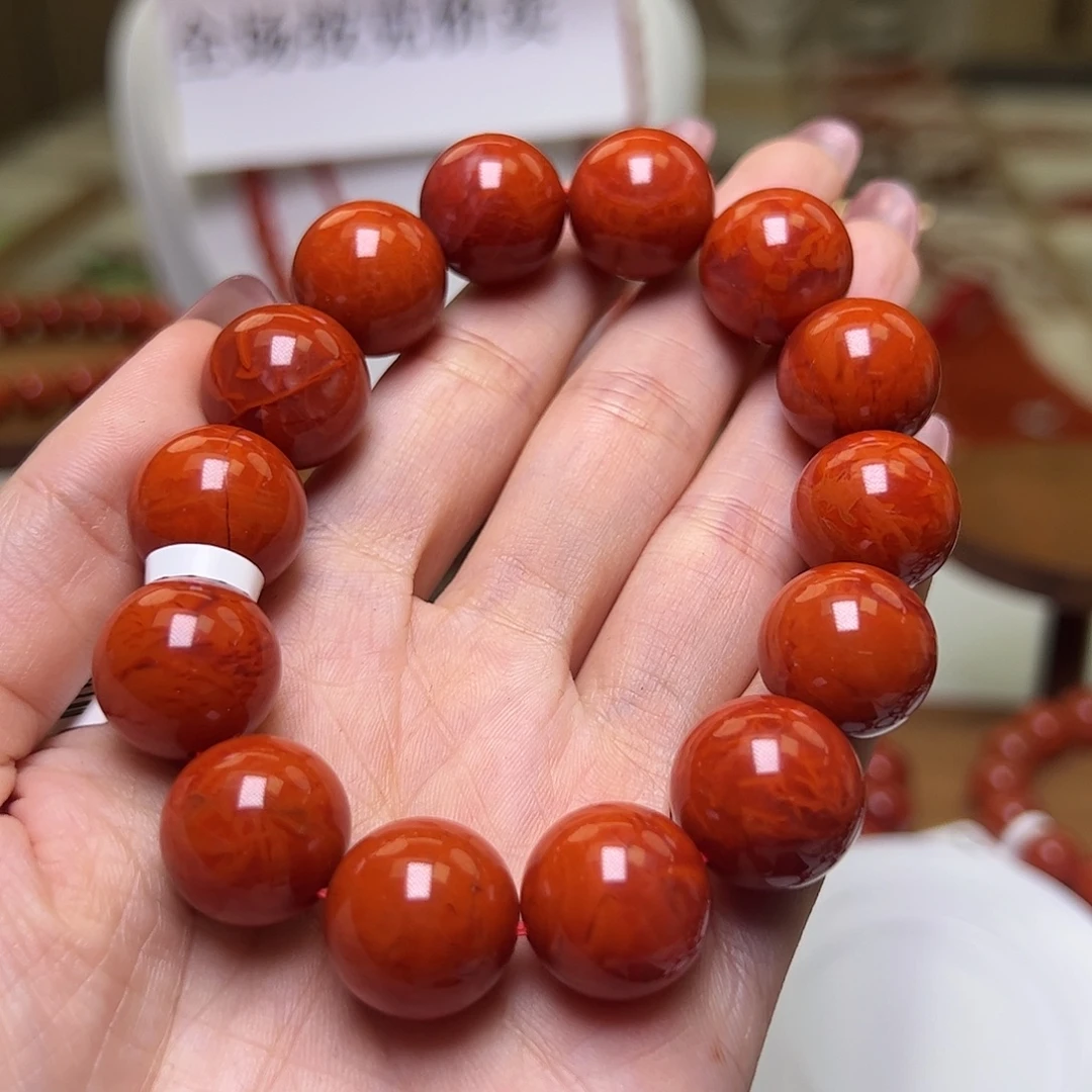 南红玛瑙未镶嵌手串瓦西满火焰纹15mm+ 主推款