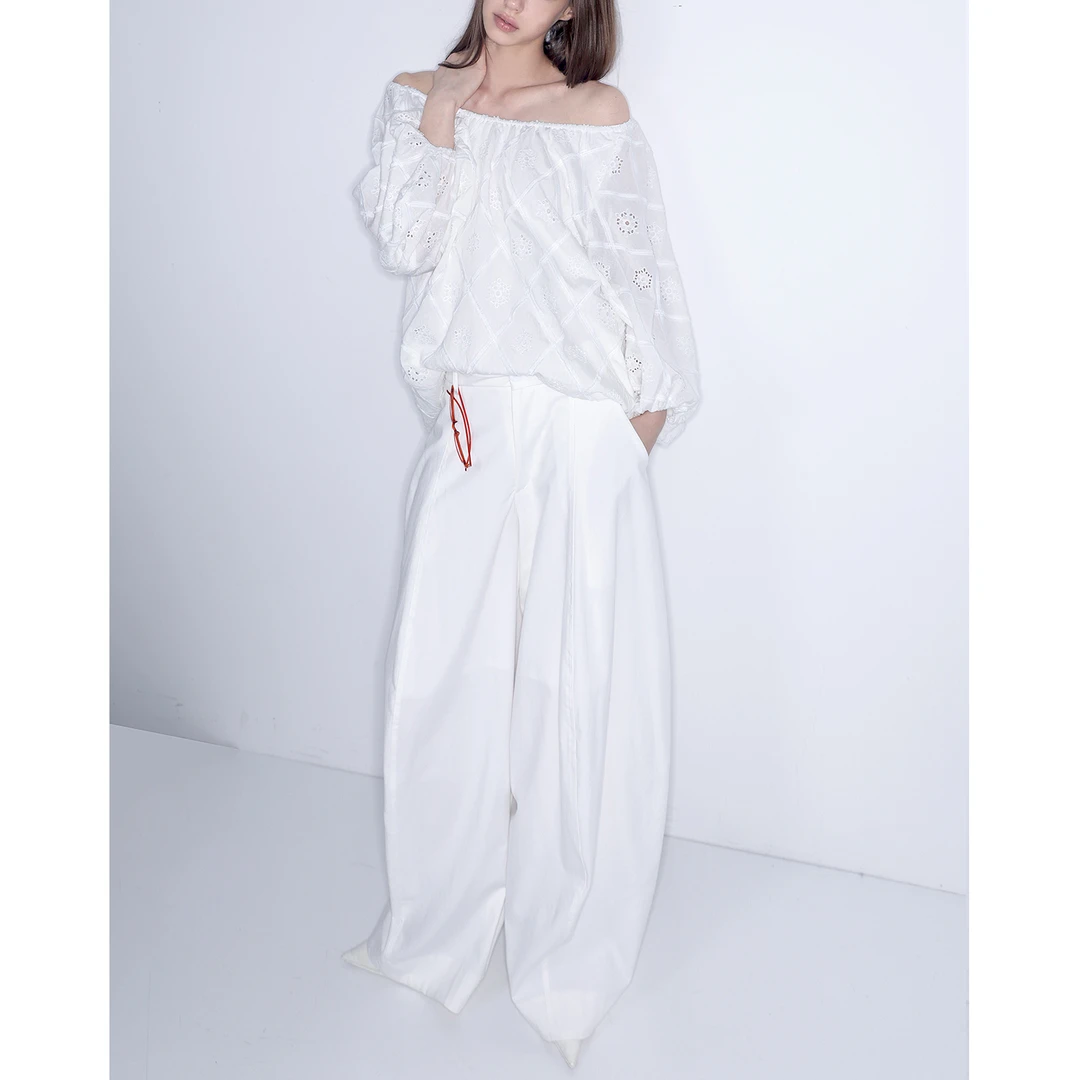 JDE 白色宽松时髦垂坠感弯刀裤女夏显瘦百搭通勤2025年新款休闲裤