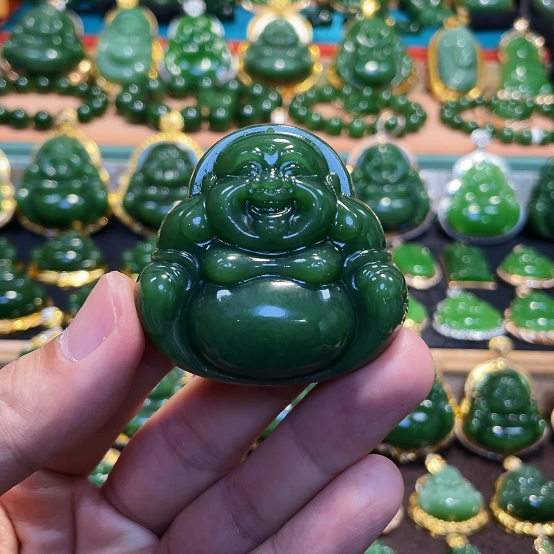 和田玉（碧玉）未镶嵌颈饰佛公48*50mm
