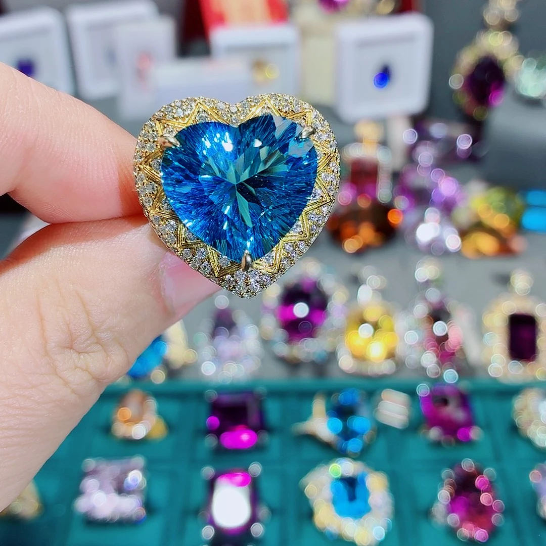 托帕石戒指银S925镶嵌
