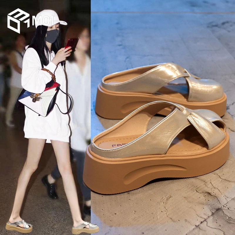 M01爆款厚底包头半拖鞋女夏外穿2025百搭时尚休闲一脚蹬勃肯凉拖